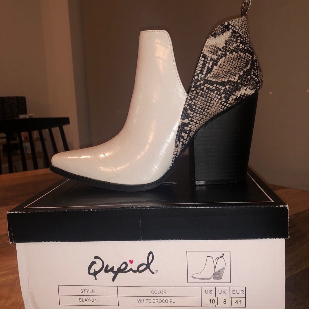 White Snakeskin Booties